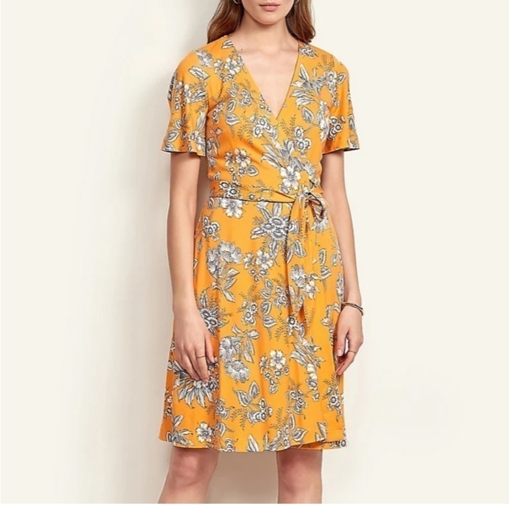 Ann Taylor Tropical Toile Flutter Sleeve Wrap Dress size 6P